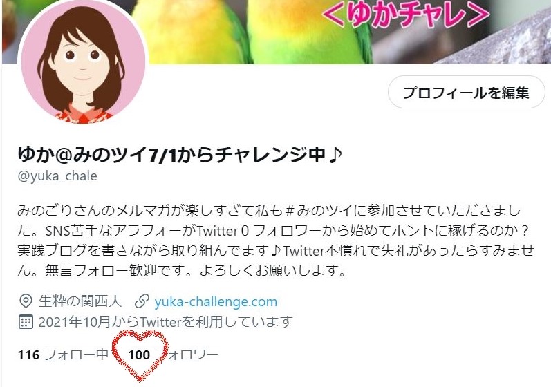 Twitterフォロワー100名