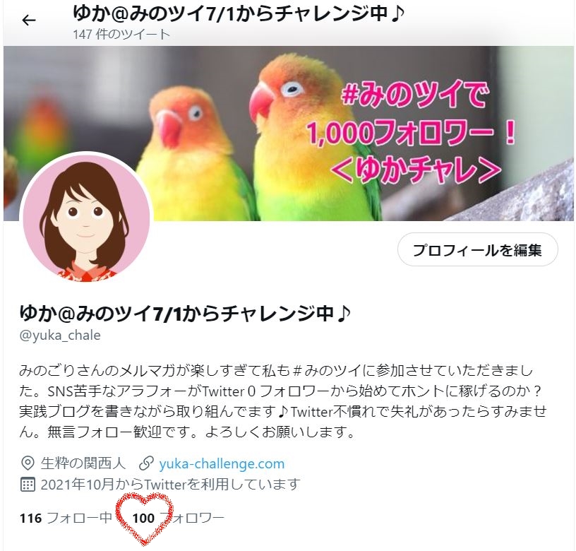 みのツイフォロワー100人